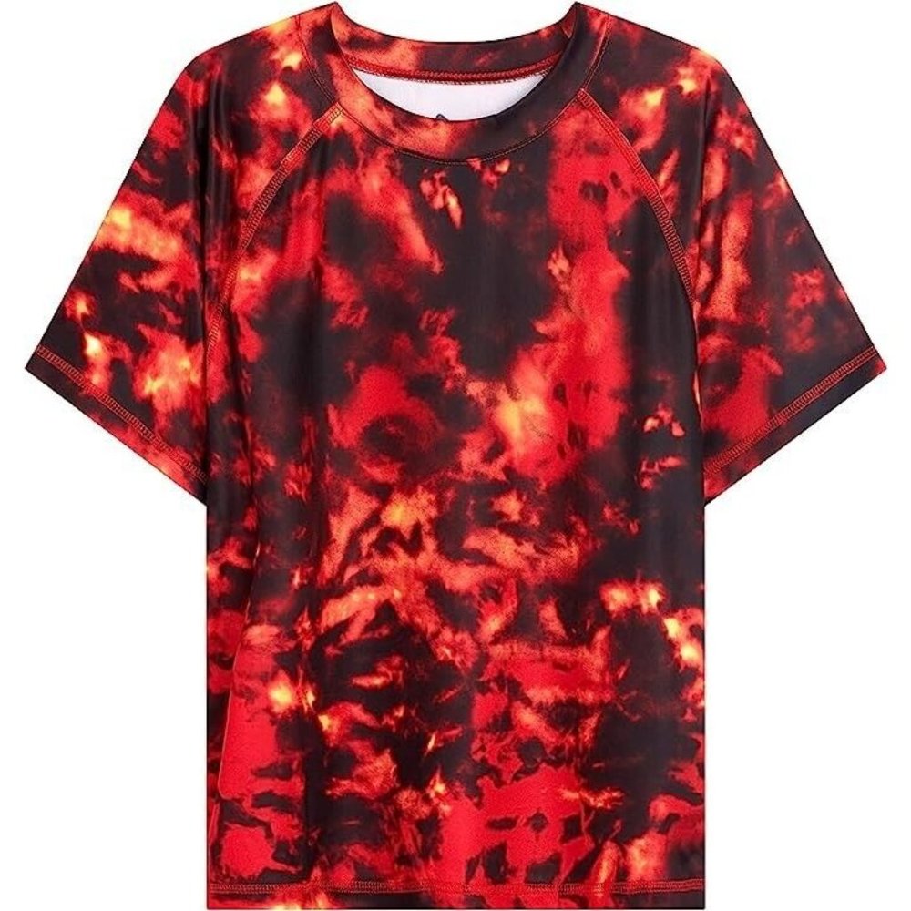 Kanu Surf Boys' Short Sleeve UPF 50+ Rashguard Swim Shirt, Hurricane Red 2T